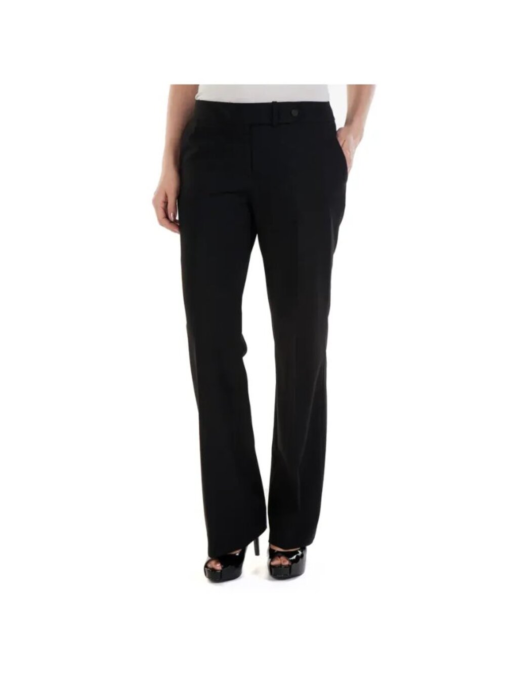 Calvin Klein Classic Fit Black Trousers Size 2 NWT Button Trouser Leg S2PT1704